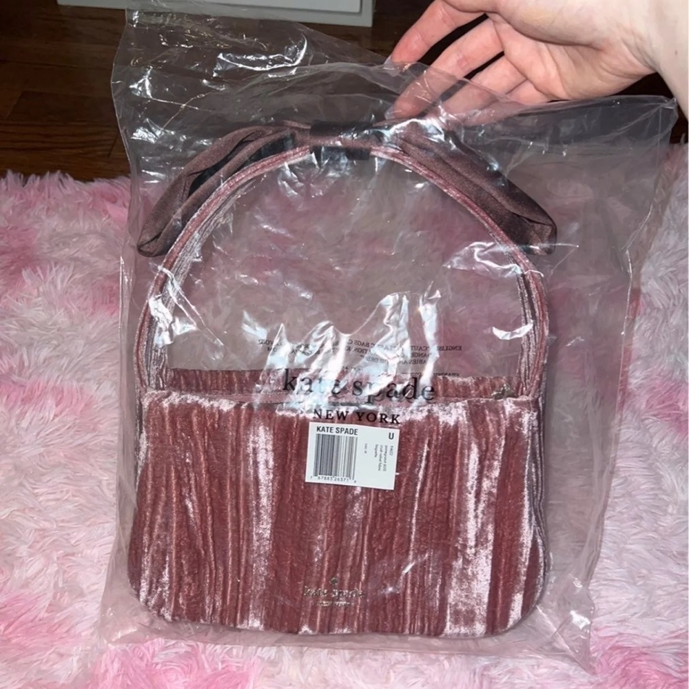 Kate spade bow crush velvet fabric baguette bag - Picture 5 of 7